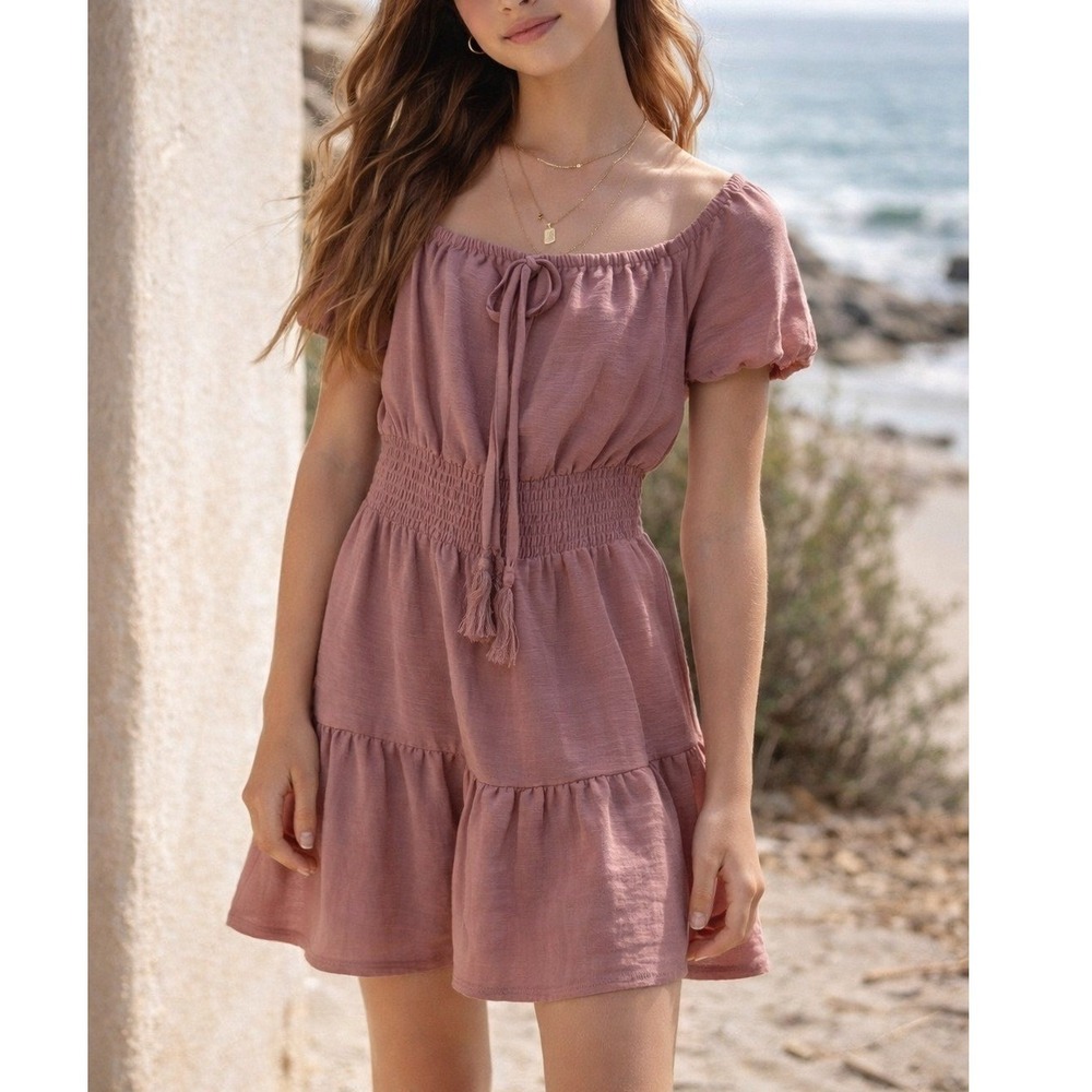 Youth Blush Soft Girl Mauve Smocked Tiered Coquette‎ Mini Dress XL